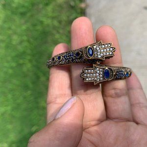 Unique Hamsa Sapphire Sterling Silver Bangle